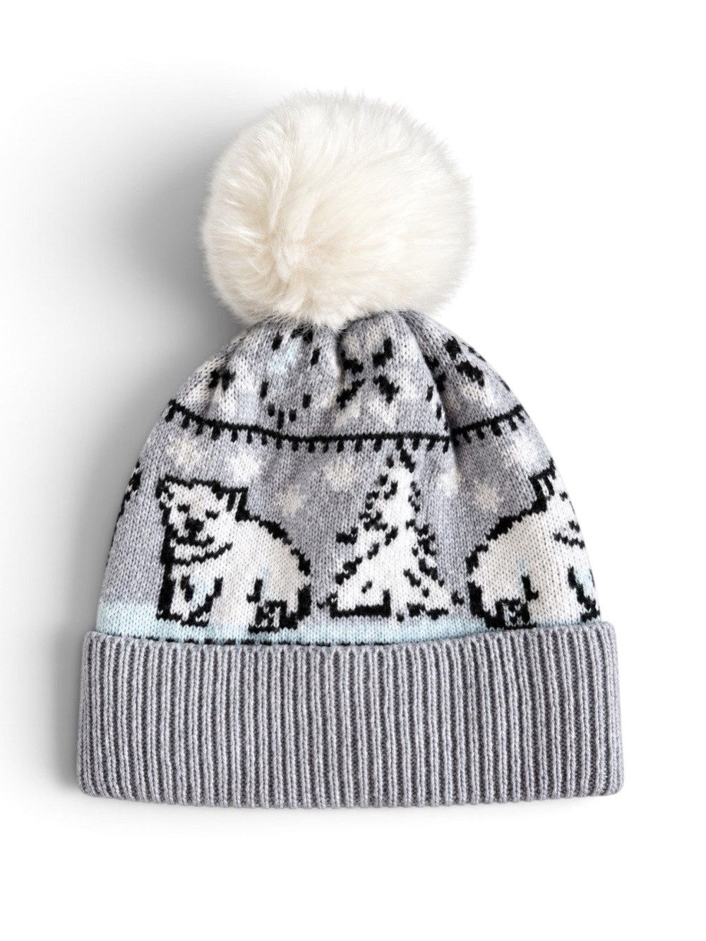 Vera Bradley Polar Bear Pom Pom Hat Beanie Gray Faux Fur Lined One Size